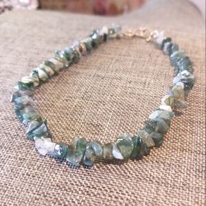 Anklet Green Moss Agate Chips Sterling Silver Clasp - New Item (10")